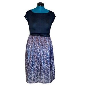 Mixt By Heidi Weisel Women's Black Knit Multicolor Tafetta Dress Missing Belt M